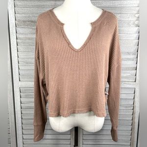 JOYLAB Activewear Waffle Long Sleeve Top Mocha-Large